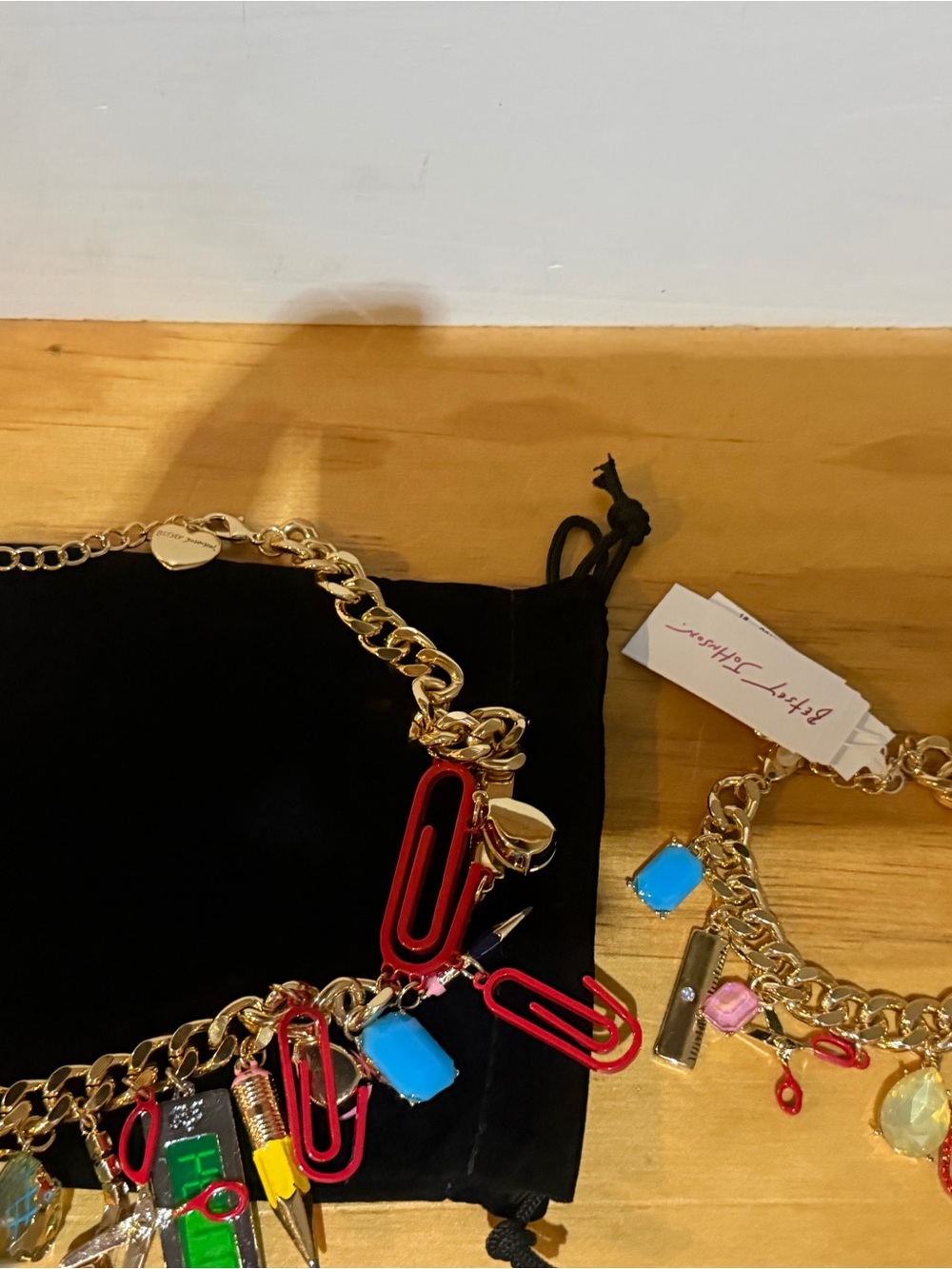 Betsey Johnson Gold tone school supplies necklace and bracelet set new with tags